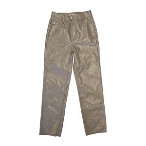 Pacsun Lacquered Womens Faux Leather Pants 90s Boyfriend Size 26 Tan Shiny Y2K